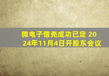 微电子借壳成功已定 2024年11月4日开股东会议